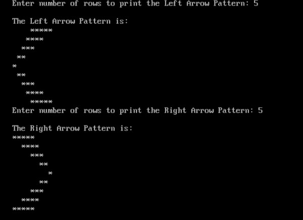 Chương trình in các mẫu mũi tên phải và trái trong C 