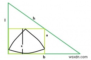 Tam giác Reuleaux lớn nhất trong một Hình vuông nội tiếp trong một Tam giác vuông ở C? 