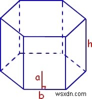 Diện tích bề mặt và thể tích của lăng trụ lục giác trong lập trình C 