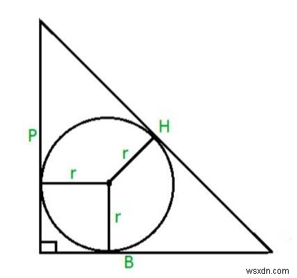 Diện tích đường tròn nội tiếp của tam giác vuông trong chương trình C? 