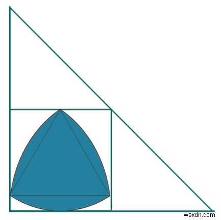 Tam giác Reuleaux lớn nhất trong một Hình vuông được nội tiếp trong một Tam giác vuông? 