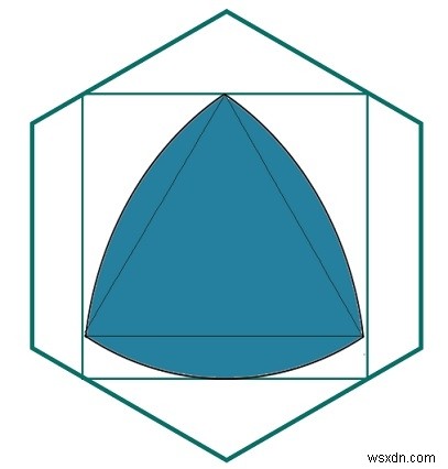 Tam giác Reuleaux lớn nhất nội tiếp trong một hình vuông mà nội tiếp một lục giác? 