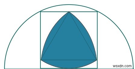 Tam giác Reuleaux lớn nhất nội tiếp trong một hình vuông nội tiếp hình bán nguyệt? 