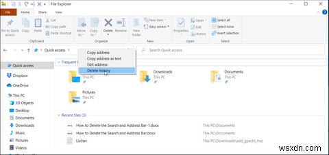 Cách xóa lịch sử thanh địa chỉ và tìm kiếm trên File Explorer trong Windows 10 