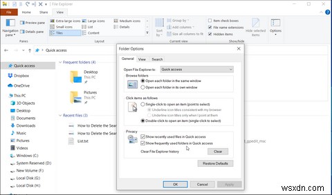 Cách xóa lịch sử thanh địa chỉ và tìm kiếm trên File Explorer trong Windows 10 