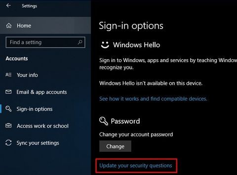 Cách thêm câu hỏi bảo mật vào tài khoản người dùng cục bộ Windows 10 