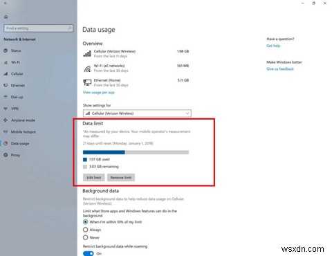 Cách đặt giới hạn sử dụng dữ liệu trong Windows 