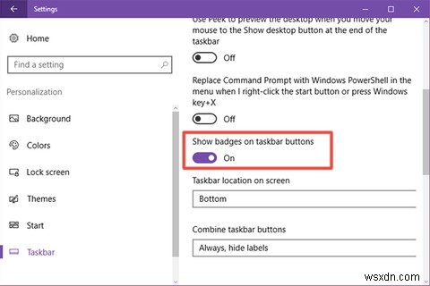 Cách hiển thị hoặc ẩn huy hiệu ứng dụng trong thanh tác vụ Windows 10 