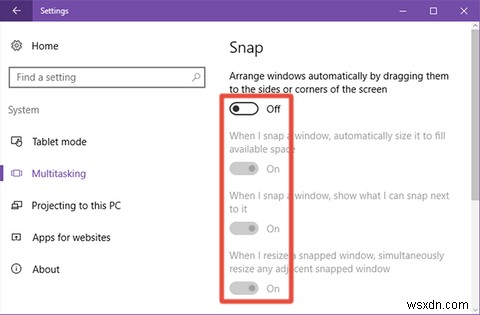 Cách tắt hỗ trợ Snap trong Windows 10 