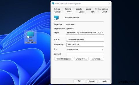 Cách thiết lập tạo phím tắt cho điểm khôi phục trong Windows 11 