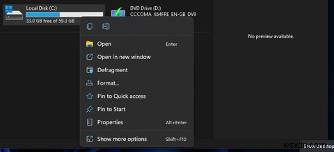 Cách thiết lập các phím tắt cho menu ngữ cảnh của Disk Defragmenter trong Windows 11 