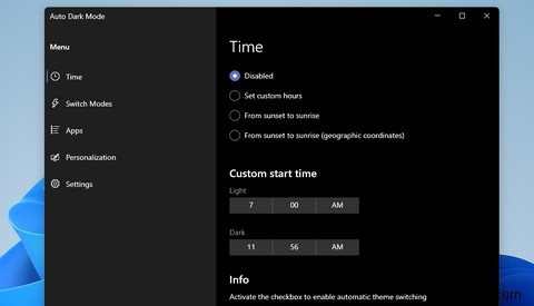 Cách lập lịch thời gian chế độ sáng và tối trong Windows 11 