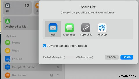 Cách chia sẻ và cộng tác trên danh sách lời nhắc bằng máy Mac 