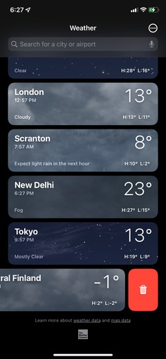 Cách thêm, sắp xếp lại và xóa vị trí trong ứng dụng thời tiết trên iPhone 