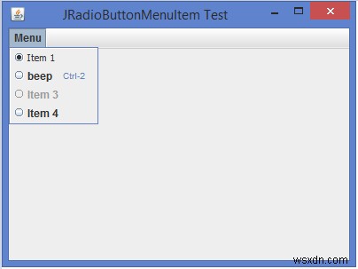 Làm thế nào để hiển thị một JRadioButtonMenuItem trong Java? 