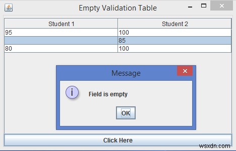 Làm thế nào để xác thực nếu JTable có một ô trống trong Java? 