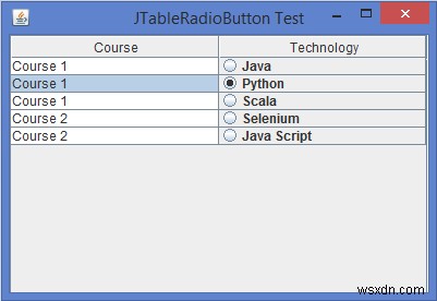 Làm cách nào chúng ta có thể thêm / chèn JRadioButton vào một ô JTable trong Java? 