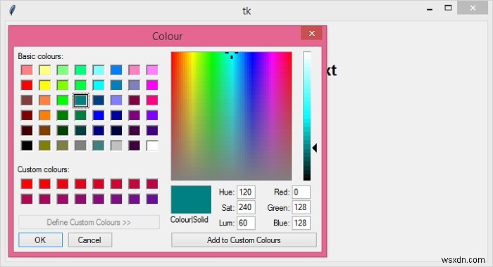 Thay đổi màu nền của cửa sổ tkinter bằng mô-đun colorchooser 