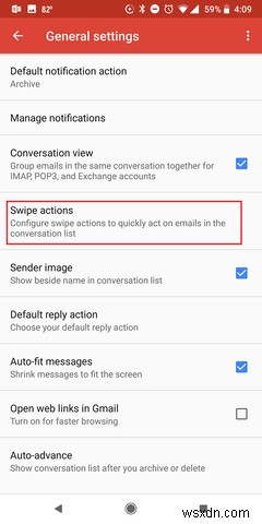 Cách tùy chỉnh hoặc tắt cử chỉ vuốt trong Gmail trên Android 