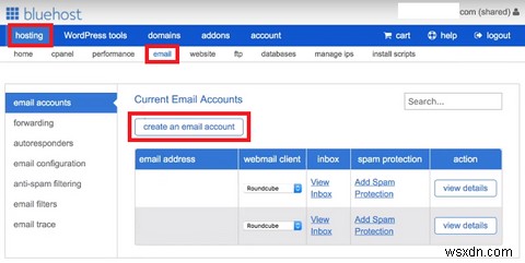 Cách thiết lập tài khoản email Bluehost Webmail của bạn 