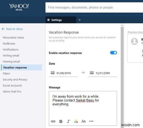 Cách thiết lập thư trả lời vắng mặt trong Yahoo Mail 
