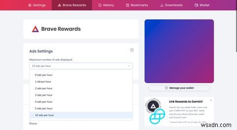 Cách thay đổi số lượng quảng cáo bạn thấy trong trình duyệt Brave mỗi giờ 