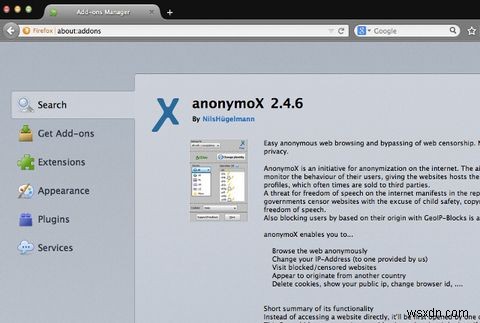 Duyệt web riêng tư &bỏ qua định vị địa lý với AnonymoX Firefox 