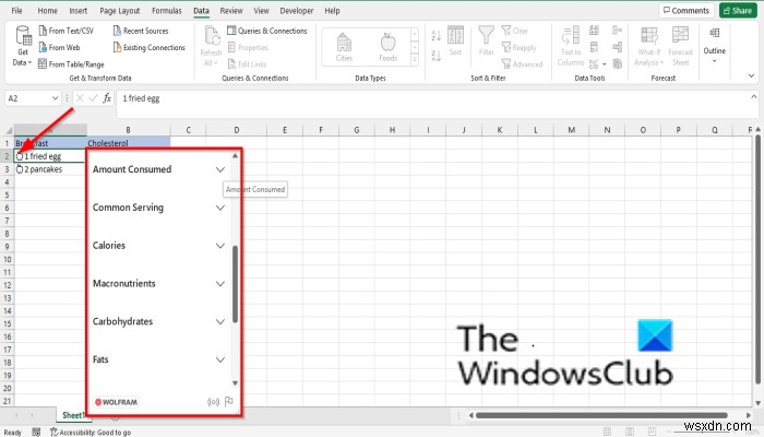 Cách sử dụng Kiểu dữ liệu thực phẩm trong Microsoft Excel 