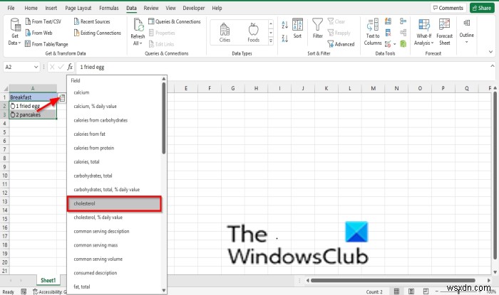 Cách sử dụng Kiểu dữ liệu thực phẩm trong Microsoft Excel 