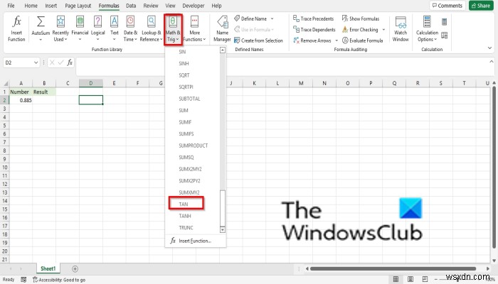 Cách sử dụng hàm TAN trong Microsoft Excel 