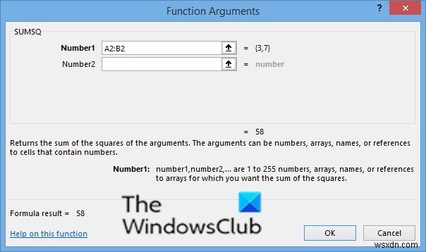 Cách sử dụng hàm SUMSQ trong Excel 