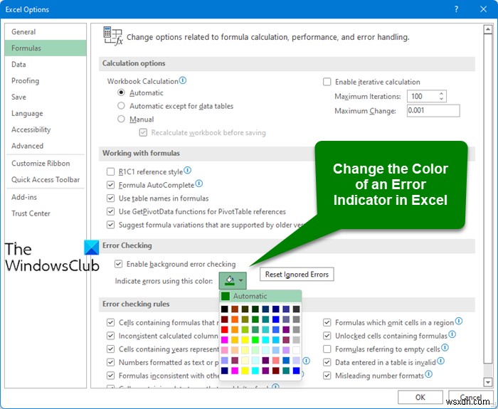 Cách thay đổi màu của chỉ báo lỗi trong Excel 