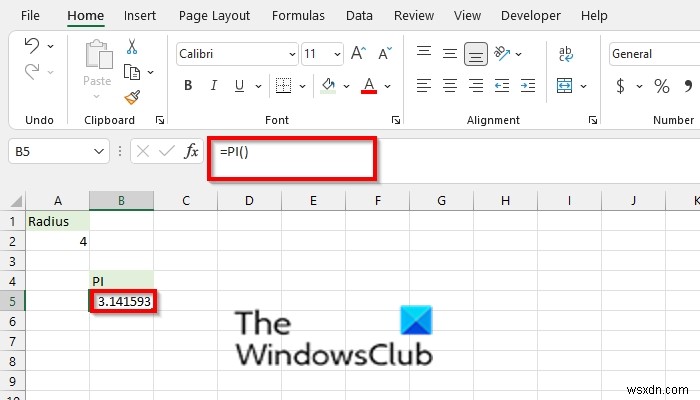 Cách sử dụng hàm PI trong Excel 
