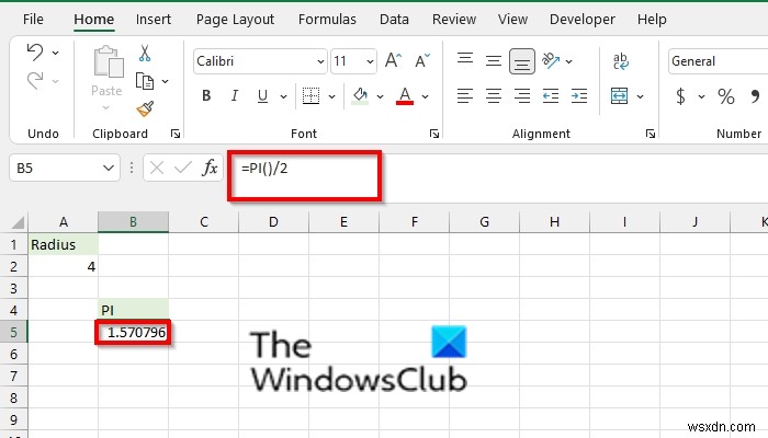 Cách sử dụng hàm PI trong Excel 