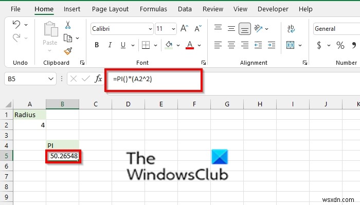 Cách sử dụng hàm PI trong Excel 