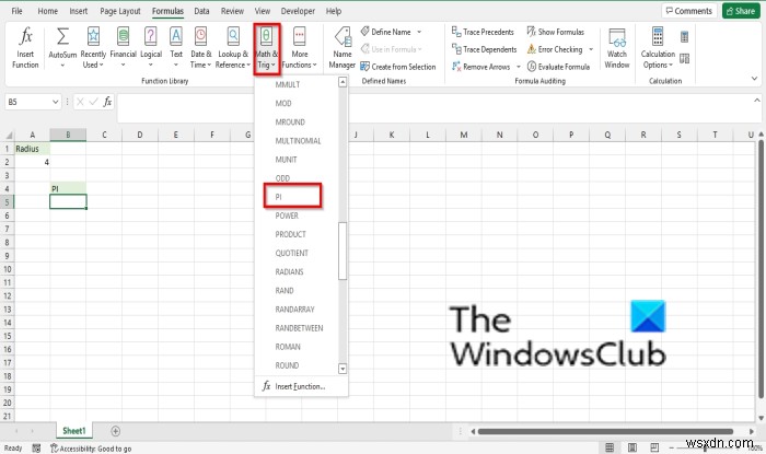 Cách sử dụng hàm PI trong Excel 