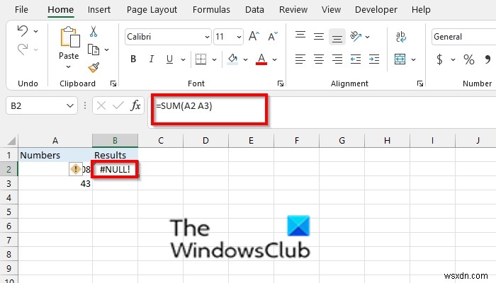 Cách sửa lỗi #NULL trong Excel 