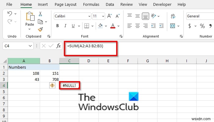 Cách sửa lỗi #NULL trong Excel 