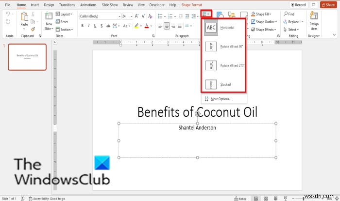 Cách xoay hoặc thay đổi Hướng văn bản trong PowerPoint