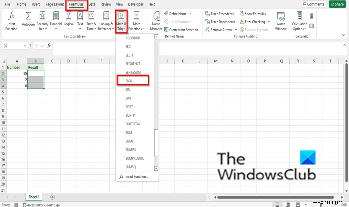 Cách sử dụng hàm SIGN trong Excel 