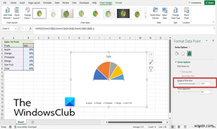 Cách tạo Biểu đồ nửa hình tròn trong Excel