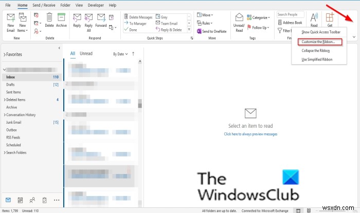 Cách thêm nút Quay lại và Chuyển tiếp vào Ruy băng Outlook 