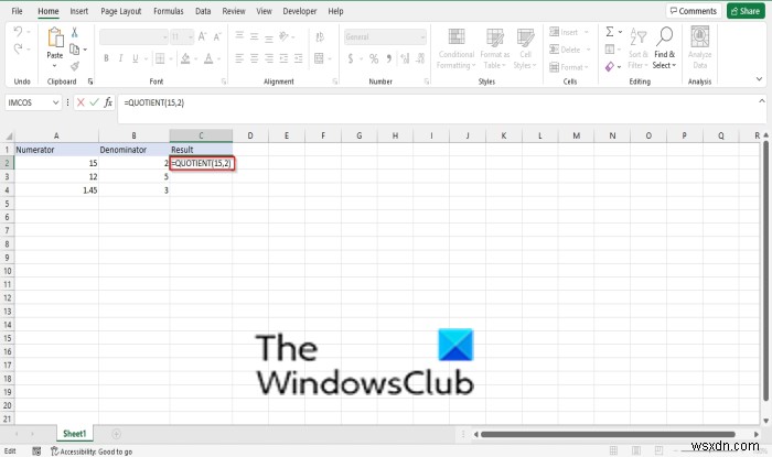 Cách sử dụng hàm Quotient trong Excel 