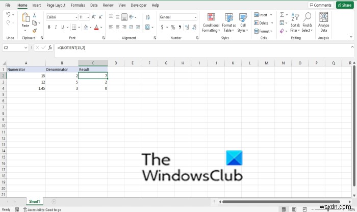 Cách sử dụng hàm Quotient trong Excel 