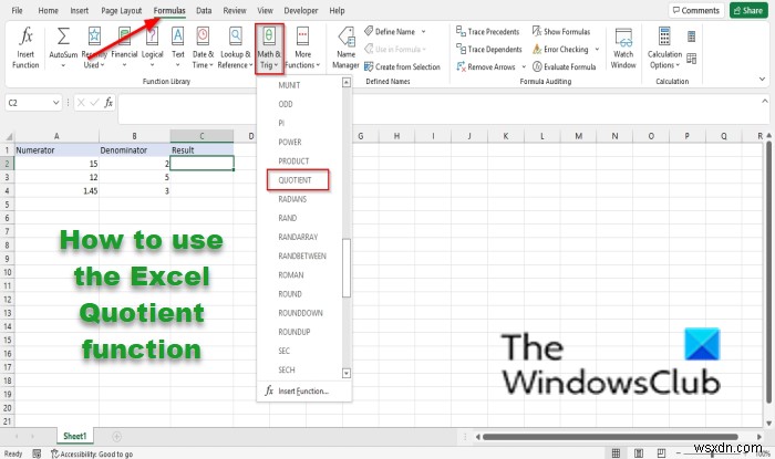 Cách sử dụng hàm Quotient trong Excel 