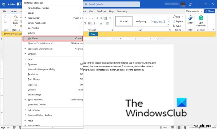 Cách tắt đếm từ trong Microsoft Word 