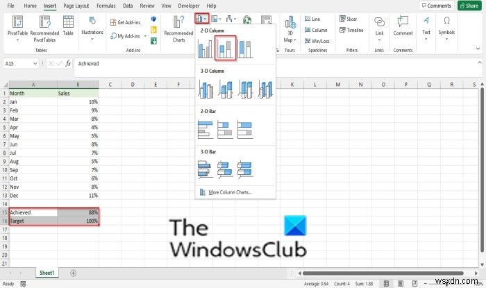 Cách tạo Biểu đồ nhiệt kế trong Excel 