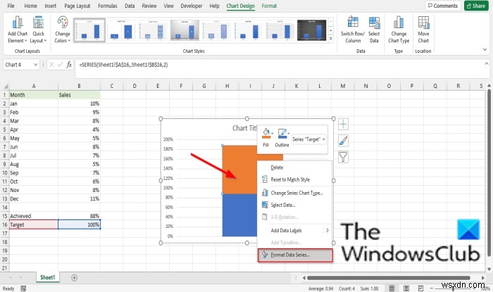 Cách tạo Biểu đồ nhiệt kế trong Excel 