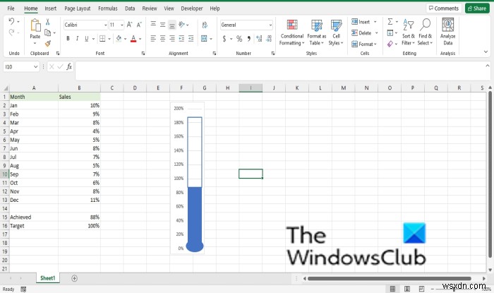 Cách tạo Biểu đồ nhiệt kế trong Excel 