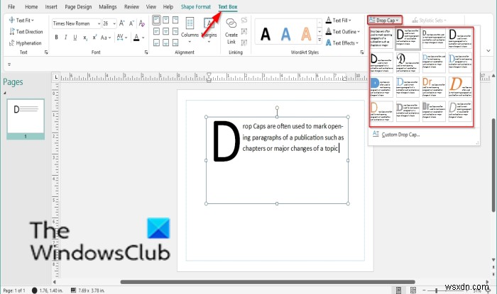 Cách tạo Drop Cap trong Microsoft Publisher 